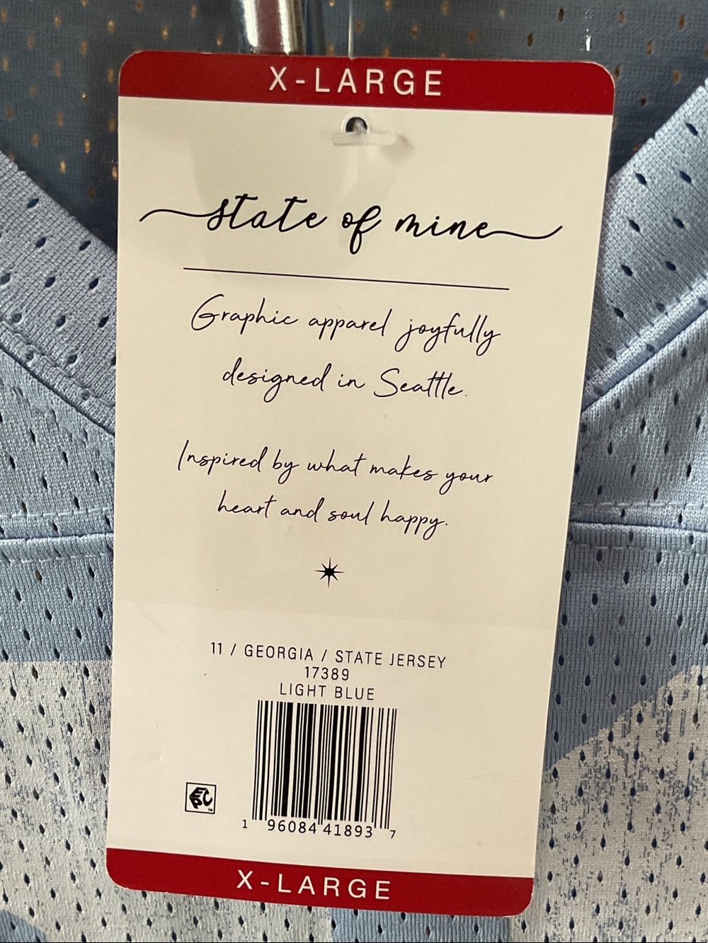 State of Mine Light Blue Georgia Mesh Jersey Top with White Print - Picture 3 of 5
